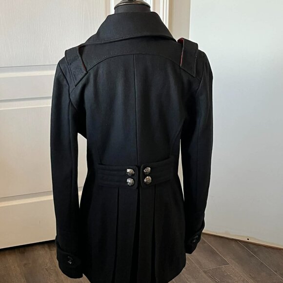 Miss Sixty Black Wool Blend Double Breasted Pea Coat with a red lining Medium - Picture 2 of 8